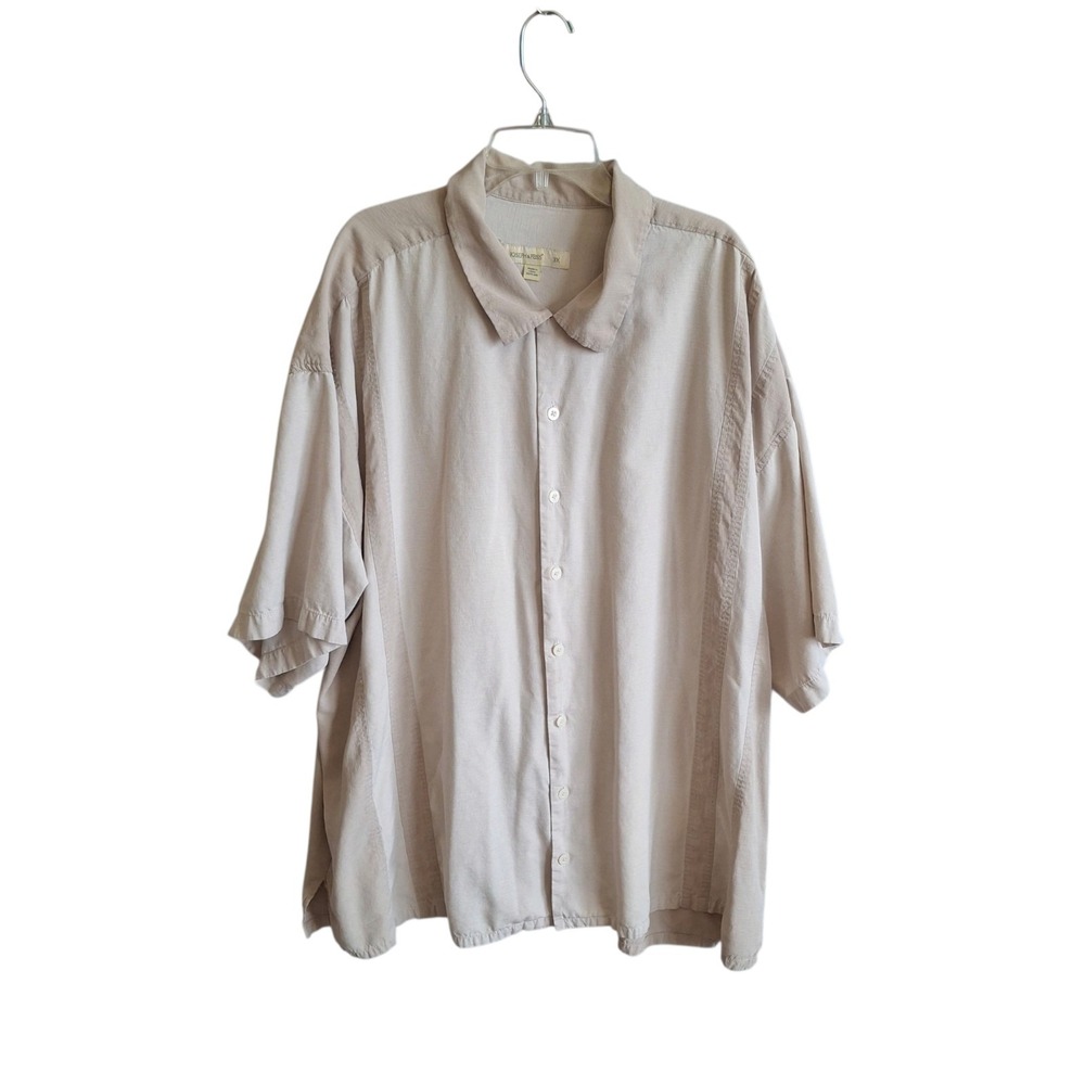 Joseph & Feiss Men's 3X Short Sleeve Button Shirt Beige 100% Silk Textured Camp
